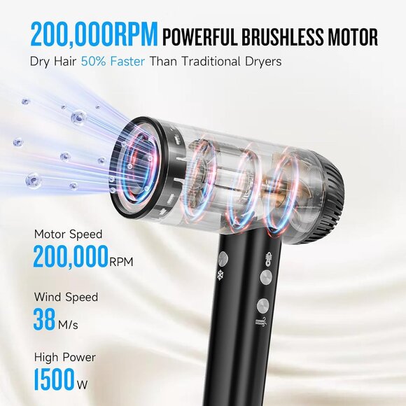 Hair Dryer High Speed Ionic Fan Diffuser Lightweight Travel Salon Black - Picture 3 of 9